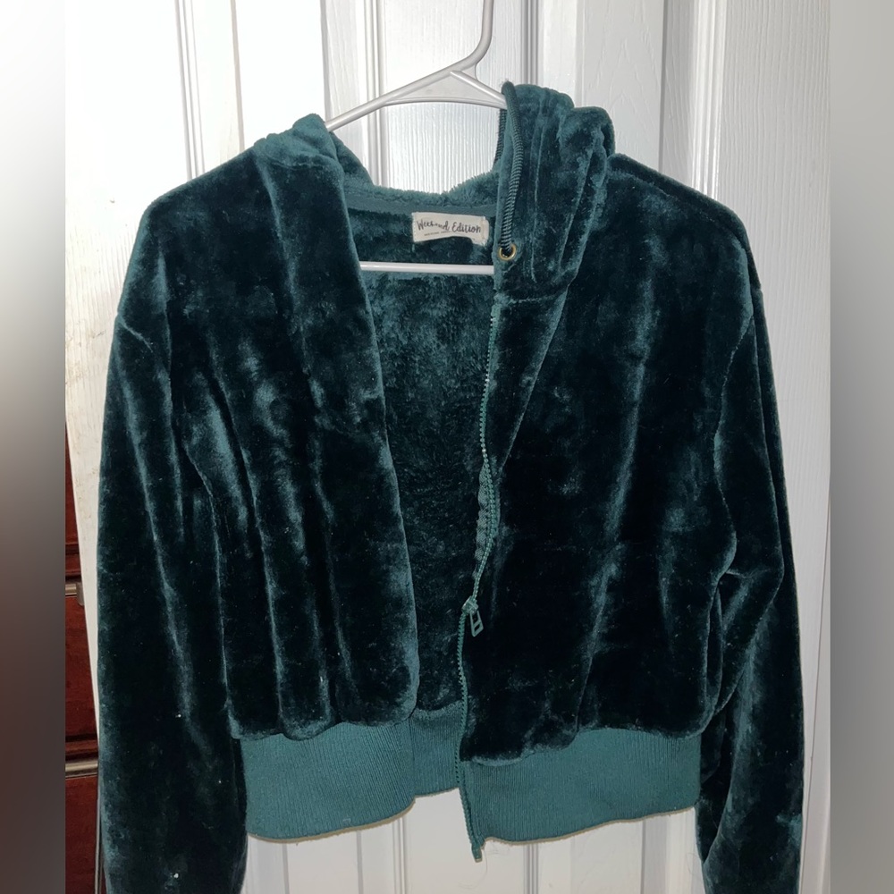 Green Velvet Zip Up